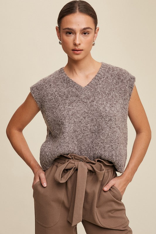 Soft Cropped Knitted Vest - Mocha-Vests- Hometown Style HTS, women's in store and online boutique located in Ingersoll, Ontario