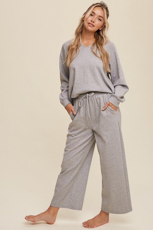 V Neck, Sweatshirt and Pants Set - Heather Grey-set- Hometown Style HTS, women's in store and online boutique located in Ingersoll, Ontario