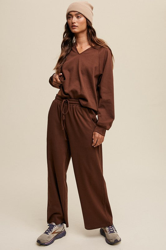 V Neck, Sweatshirt and Pants Set - Brown-set- Hometown Style HTS, women's in store and online boutique located in Ingersoll, Ontario