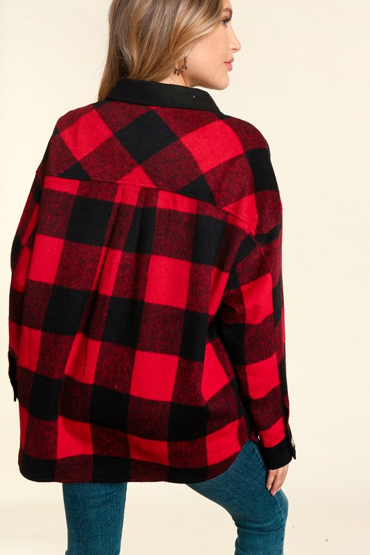 Buffalo Plaid Button Down-Coats & Jackets- Hometown Style HTS, women's in store and online boutique located in Ingersoll, Ontario