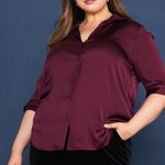 Recycled Button Down Blouse - Plum-blouse- Hometown Style HTS, women's in store and online boutique located in Ingersoll, Ontario