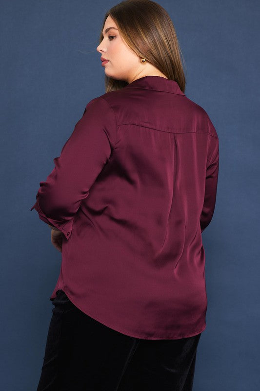 Recycled Button Down Blouse - Plum-blouse- Hometown Style HTS, women's in store and online boutique located in Ingersoll, Ontario