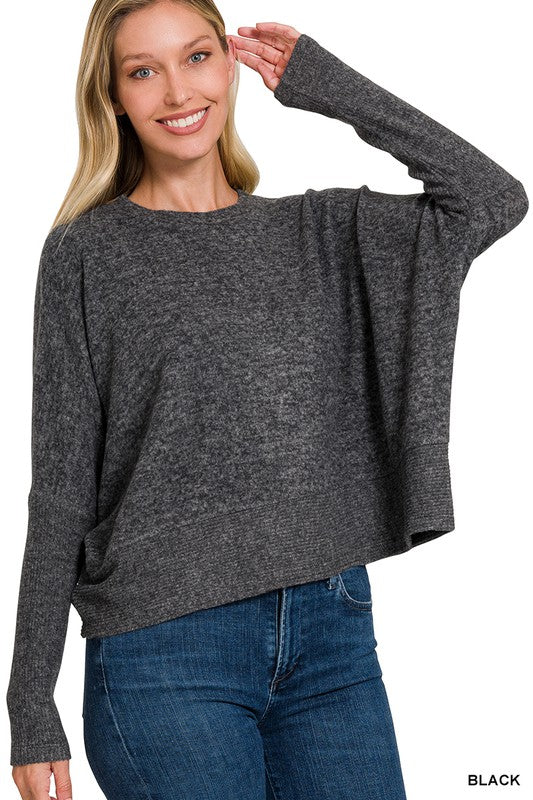 Dolman Sleeve Sweater - Black-Sweater- Hometown Style HTS, women's in store and online boutique located in Ingersoll, Ontario