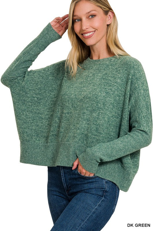 Dolman Sleeve Sweater - Green-Sweater- Hometown Style HTS, women's in store and online boutique located in Ingersoll, Ontario