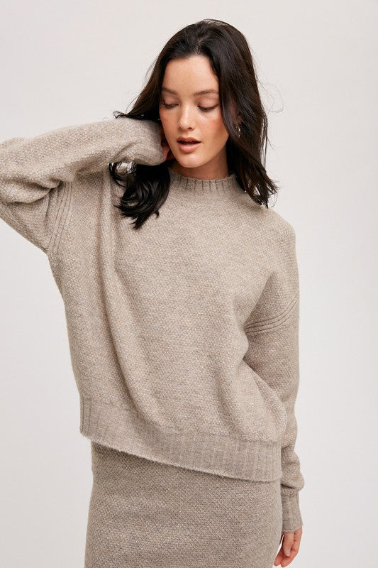 Mock Neck Pullover - Latte-Sweater- Hometown Style HTS, women's in store and online boutique located in Ingersoll, Ontario