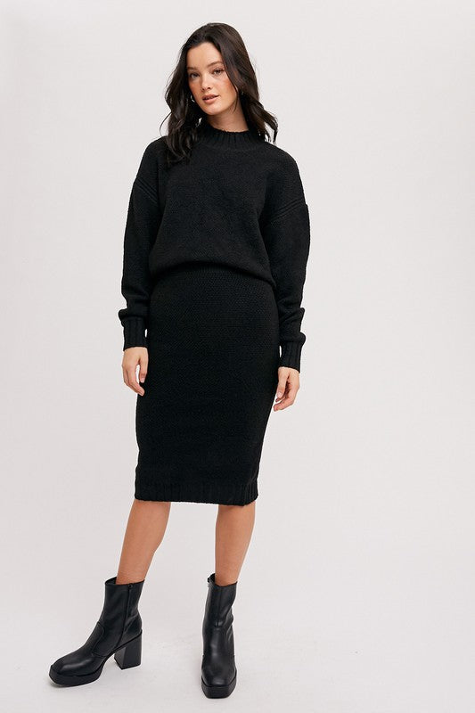 H Line Sweater Skirt - Black-Skirt- Hometown Style HTS, women's in store and online boutique located in Ingersoll, Ontario