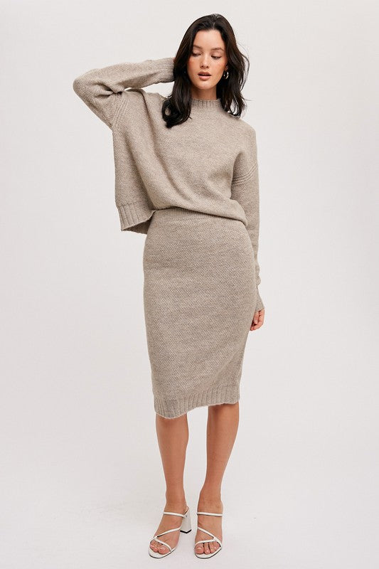 H Line Sweater Skirt - Latte-Skirt- Hometown Style HTS, women's in store and online boutique located in Ingersoll, Ontario