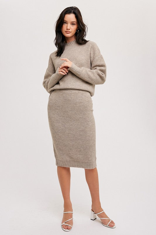 H Line Sweater Skirt - Latte-Skirt- Hometown Style HTS, women's in store and online boutique located in Ingersoll, Ontario