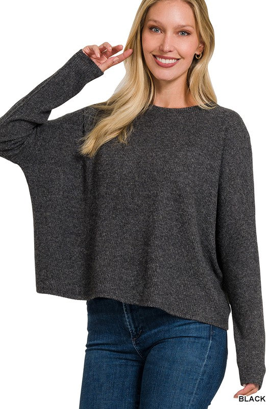 Dolman Long Sleeve Sweater - Black-Sweater- Hometown Style HTS, women's in store and online boutique located in Ingersoll, Ontario