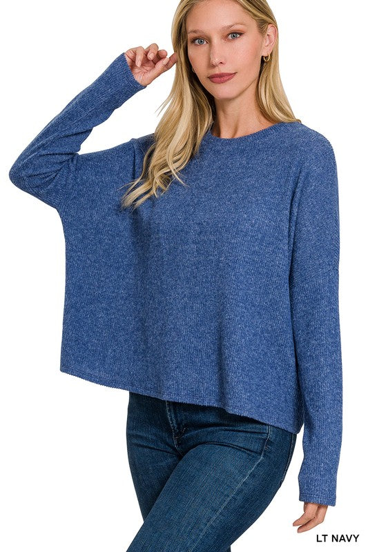 Dolman Long Sleeve Sweater - Navy-Sweater- Hometown Style HTS, women's in store and online boutique located in Ingersoll, Ontario
