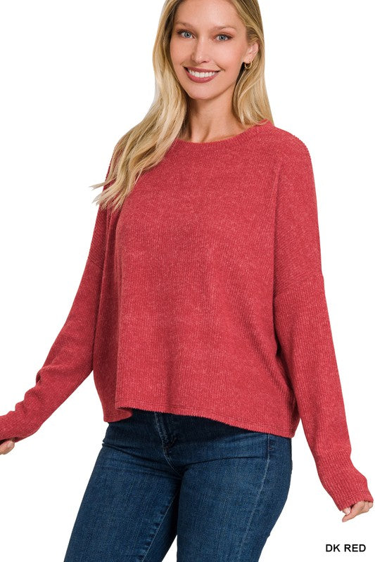 Dolman Long Sleeve Sweater - Dark Red-Sweater- Hometown Style HTS, women's in store and online boutique located in Ingersoll, Ontario