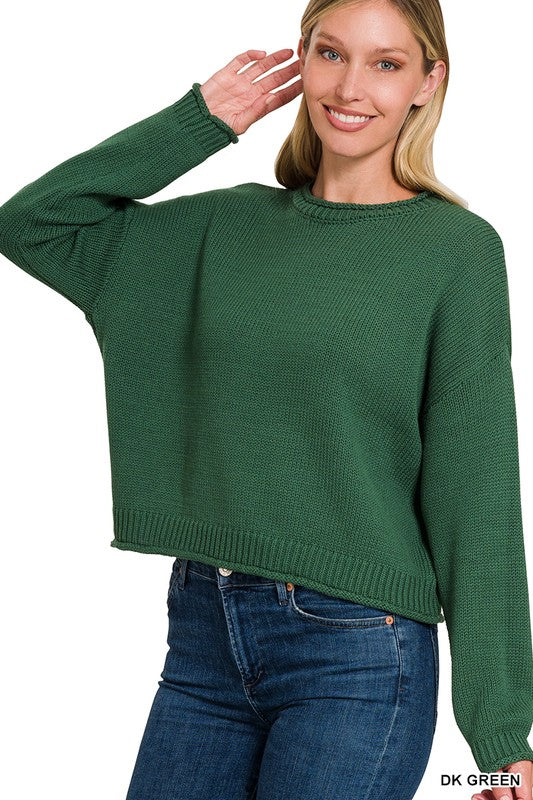 Knitted Basic Pullover - Green-Sweater- Hometown Style HTS, women's in store and online boutique located in Ingersoll, Ontario