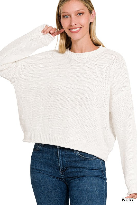 Knitted Basic Pullover - Ivory-Sweater- Hometown Style HTS, women's in store and online boutique located in Ingersoll, Ontario
