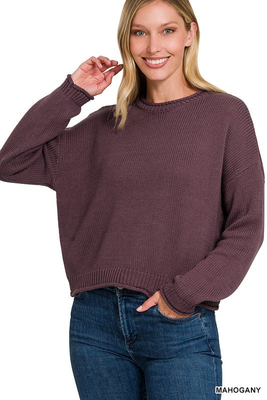 Knitted Basic Pullover - Mohogony-Sweater- Hometown Style HTS, women's in store and online boutique located in Ingersoll, Ontario