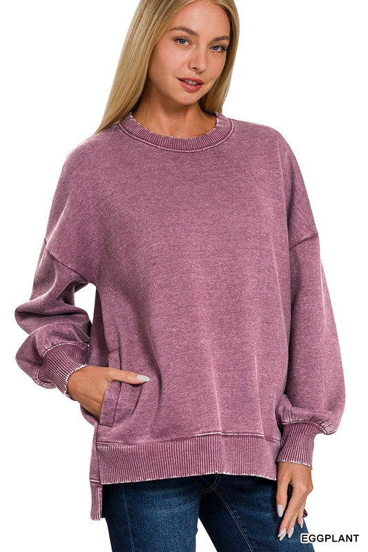 Hi-Low Pullover with Pockets - Eggplant-Sweater- Hometown Style HTS, women's in store and online boutique located in Ingersoll, Ontario