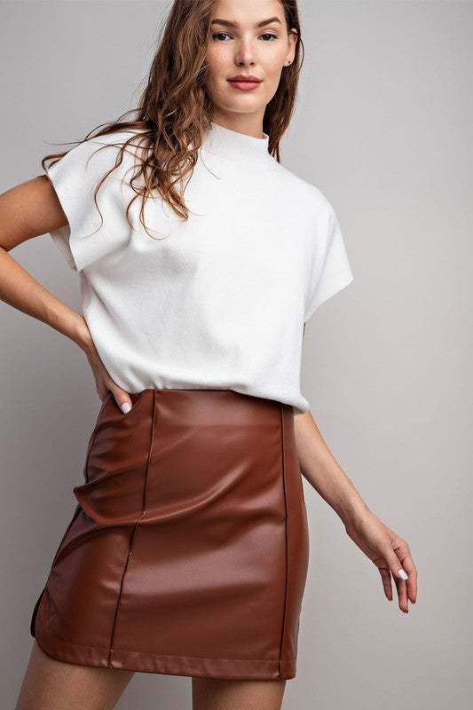 Mini Skirt Faux Leather - Brown-Skirt- Hometown Style HTS, women's in store and online boutique located in Ingersoll, Ontario