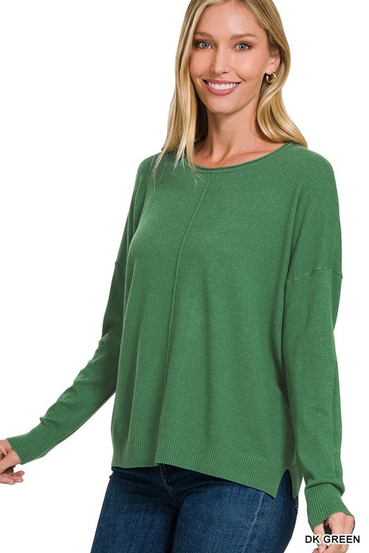 Essential Pullover Round Neck - Green-Sweater- Hometown Style HTS, women's in store and online boutique located in Ingersoll, Ontario
