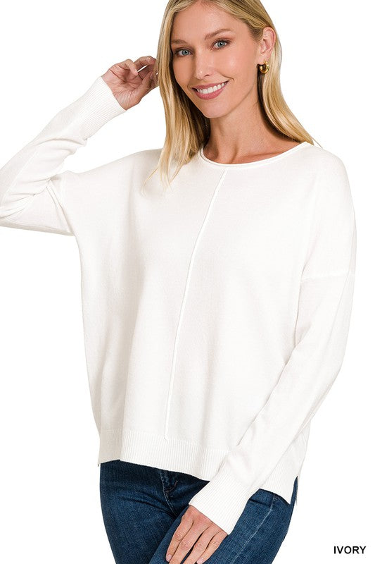 Essential Pullover Round Neck - Ivory-Sweater- Hometown Style HTS, women's in store and online boutique located in Ingersoll, Ontario