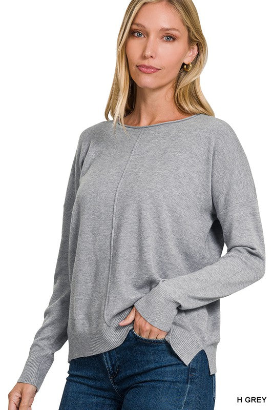 Essential Pullover Round Neck - Grey-Sweater- Hometown Style HTS, women's in store and online boutique located in Ingersoll, Ontario