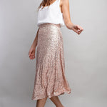 Sequin Midi Skirt - Gold-Skirt- Hometown Style HTS, women's in store and online boutique located in Ingersoll, Ontario