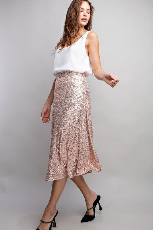 Sequin Midi Skirt - Gold-Skirt- Hometown Style HTS, women's in store and online boutique located in Ingersoll, Ontario