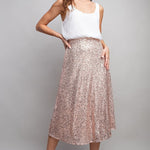 Sequin Midi Skirt - Gold-Skirt- Hometown Style HTS, women's in store and online boutique located in Ingersoll, Ontario