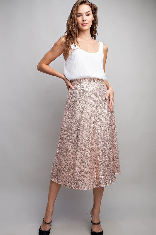 Sequin Midi Skirt - Gold-Skirt- Hometown Style HTS, women's in store and online boutique located in Ingersoll, Ontario