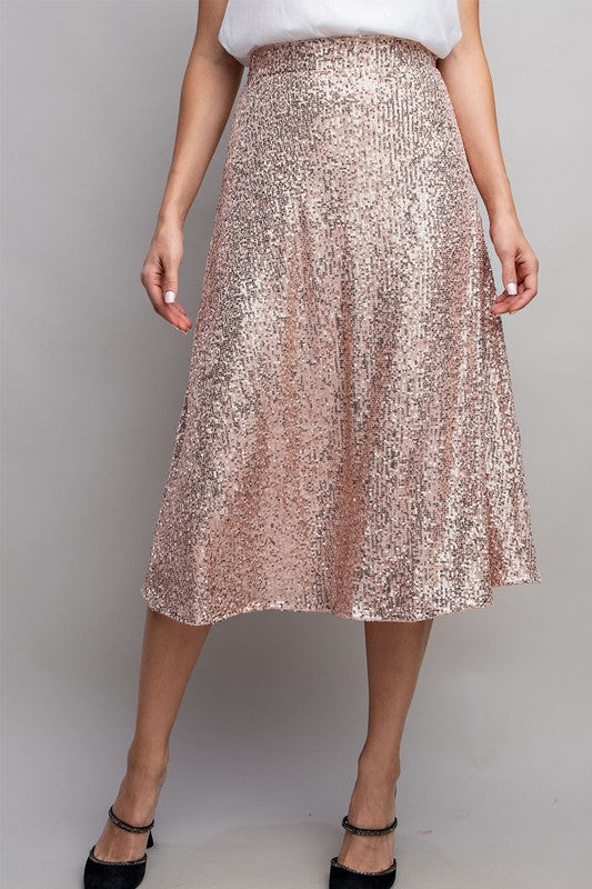 Sequin Midi Skirt - Gold-Skirt- Hometown Style HTS, women's in store and online boutique located in Ingersoll, Ontario
