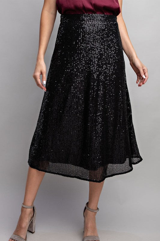 Sequin Midi Skirt - Black-Skirt- Hometown Style HTS, women's in store and online boutique located in Ingersoll, Ontario