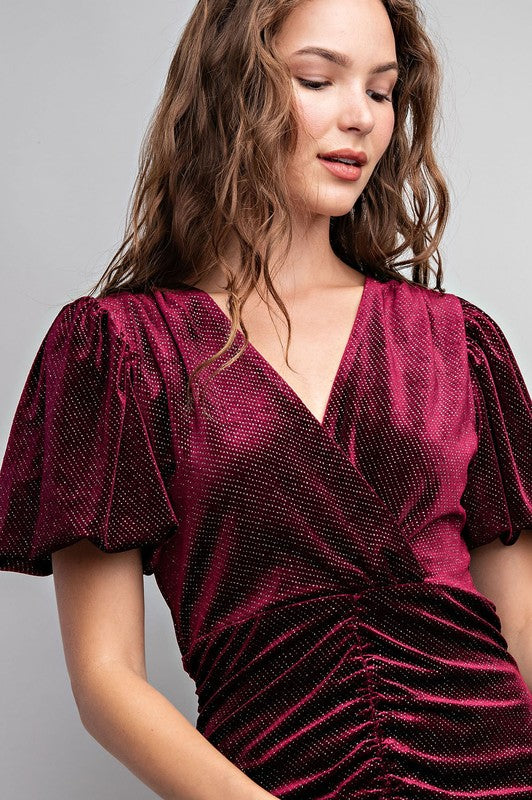 Velvet Glitter Mini Dress - Wine-Dress- Hometown Style HTS, women's in store and online boutique located in Ingersoll, Ontario