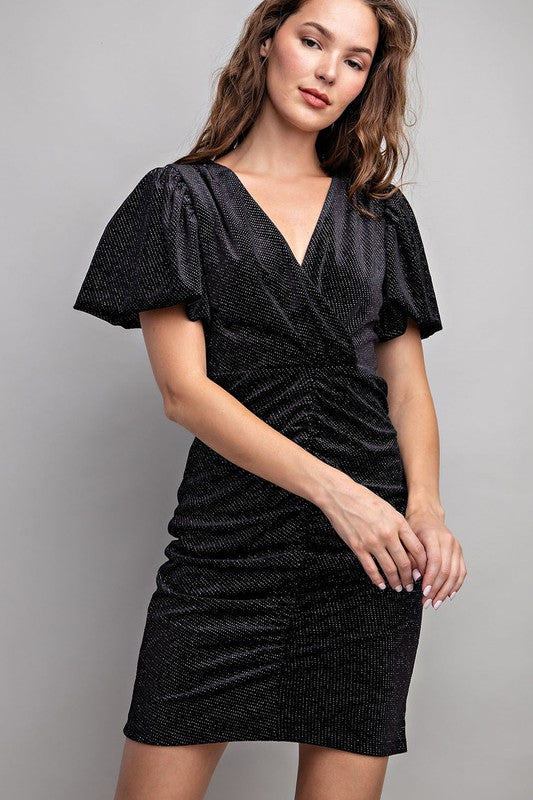 Velvet Glitter Mini Dress - Black-Dress- Hometown Style HTS, women's in store and online boutique located in Ingersoll, Ontario
