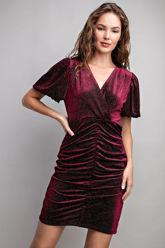 Velvet Glitter Mini Dress - Wine-Dress- Hometown Style HTS, women's in store and online boutique located in Ingersoll, Ontario