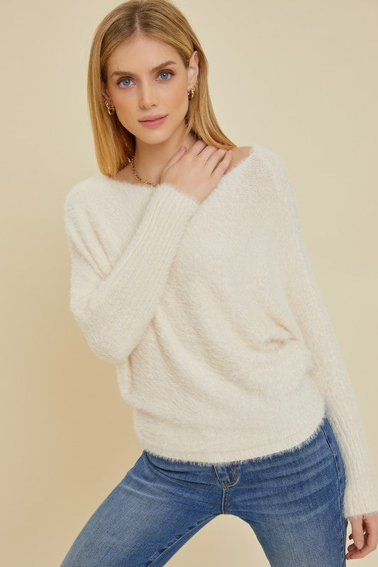 Shrug Fuzzy Sweater - Ivory-Sweater- Hometown Style HTS, women's in store and online boutique located in Ingersoll, Ontario