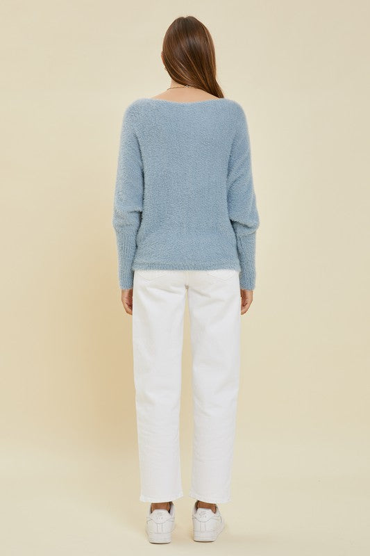 Shrug Fuzzy Sweater - Powder Blue-Sweater- Hometown Style HTS, women's in store and online boutique located in Ingersoll, Ontario