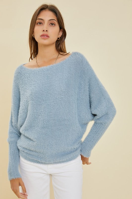 Shrug Fuzzy Sweater - Powder Blue-Sweater- Hometown Style HTS, women's in store and online boutique located in Ingersoll, Ontario