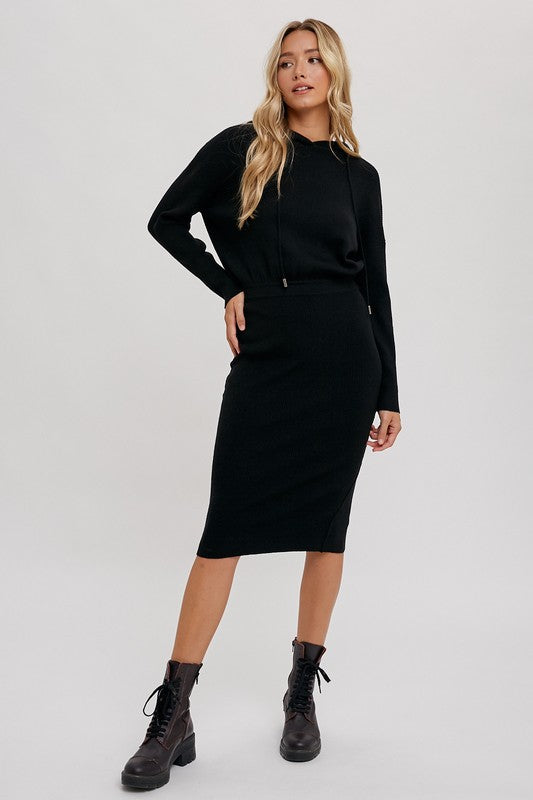 Ribbed Hoodie Dress - Black-Dress- Hometown Style HTS, women's in store and online boutique located in Ingersoll, Ontario