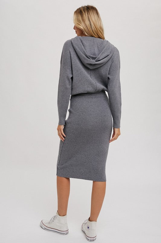 Ribbed Hoodie Dress - Grey-Dress- Hometown Style HTS, women's in store and online boutique located in Ingersoll, Ontario