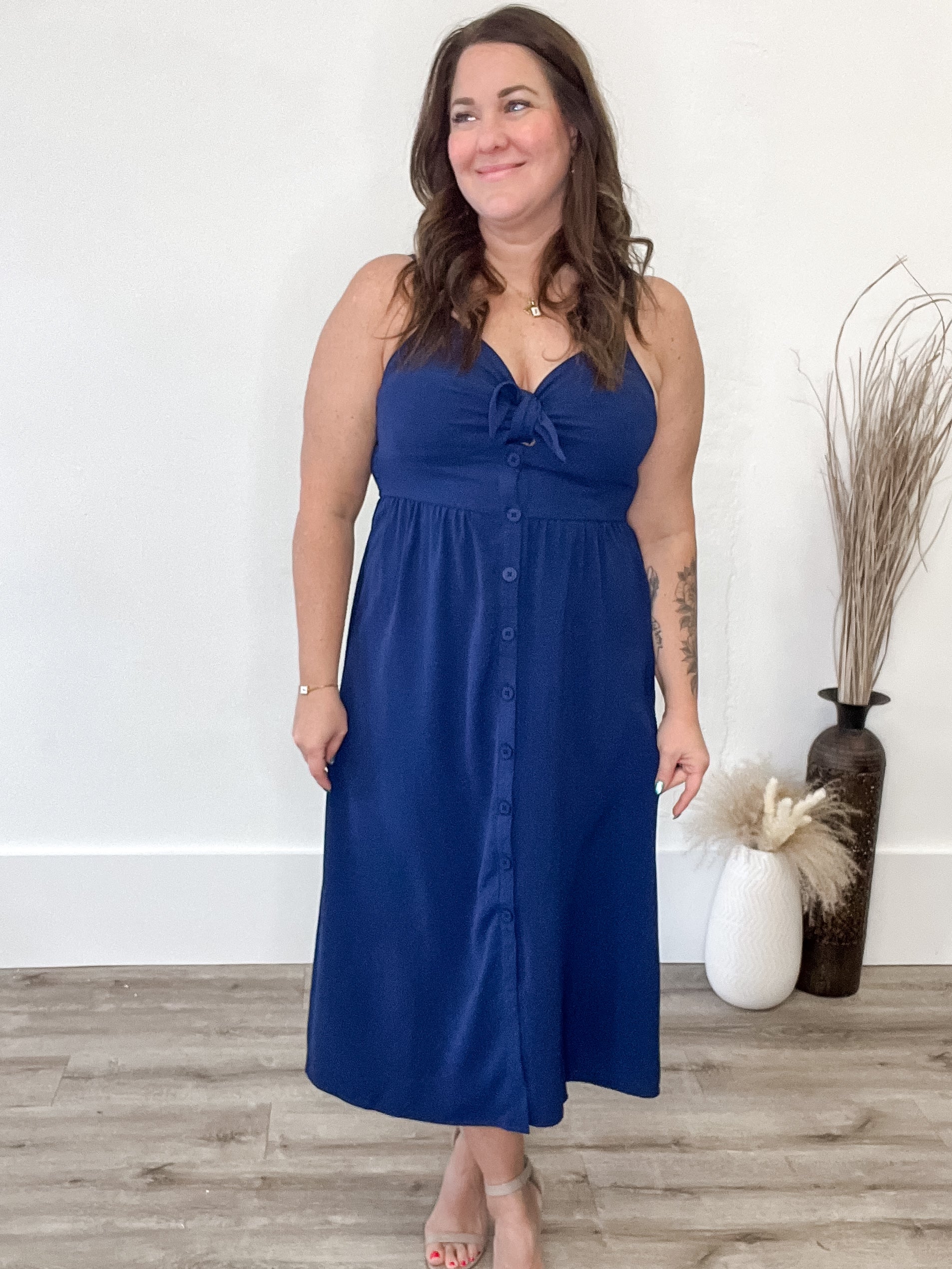 Front Tie Maxi Dress - Navy-dress- Hometown Style HTS, women's in store and online boutique located in Ingersoll, Ontario