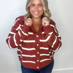 Striped Sailor Collar Cardigan - Rust-Sweaters and Cardigans- Hometown Style HTS, women's in store and online boutique located in Ingersoll, Ontario