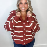 Striped Sailor Collar Cardigan - Rust-Sweaters and Cardigans- Hometown Style HTS, women's in store and online boutique located in Ingersoll, Ontario