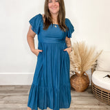 Ruffle Sleeve Maxi Dress - Blue-Dress- Hometown Style HTS, women's in store and online boutique located in Ingersoll, Ontario