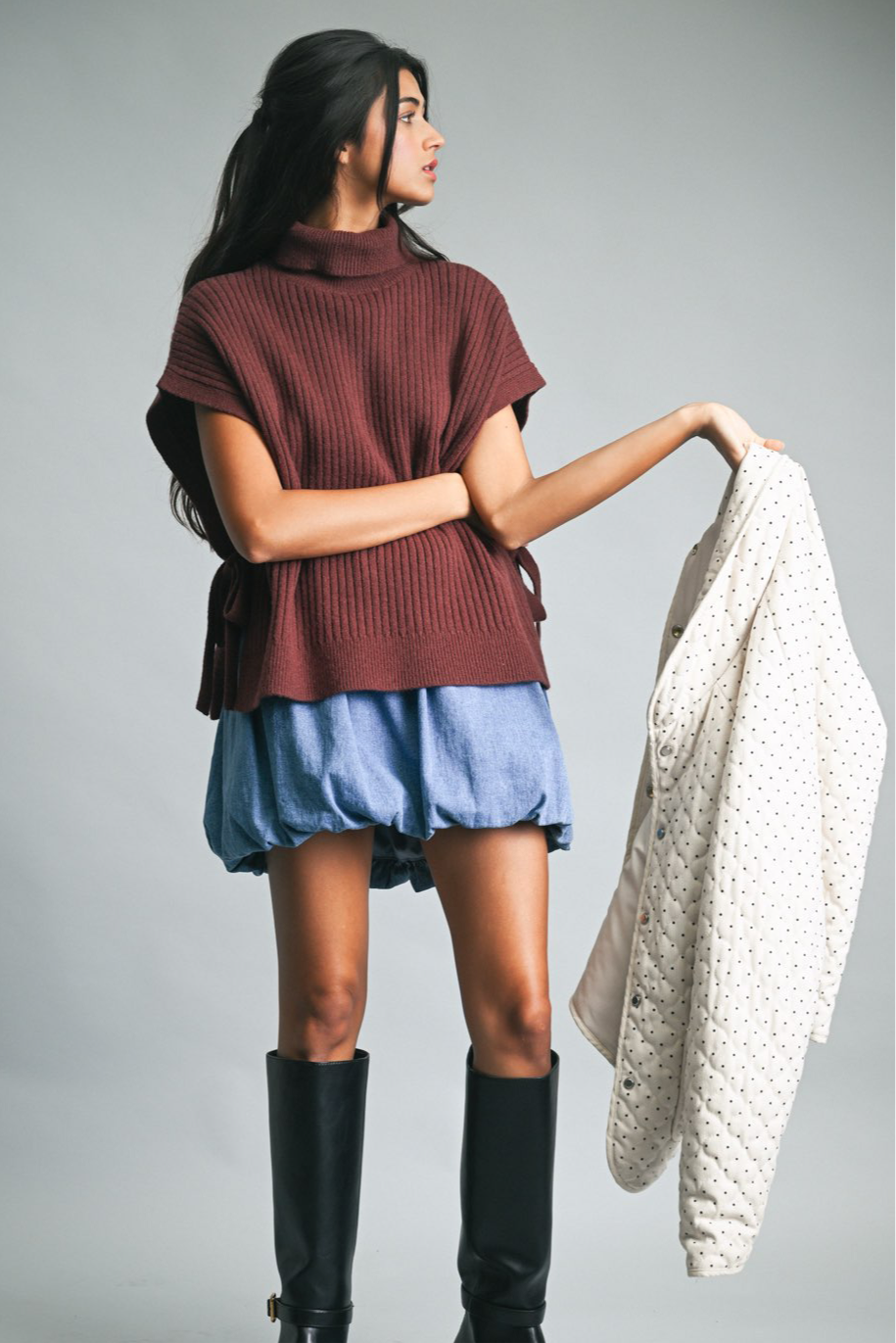 Turtle Neck Sweater Vest - Brown-Sweaters and Cardigans- Hometown Style HTS, women's in store and online boutique located in Ingersoll, Ontario