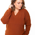 Waffle Knit Sweater - Brick-sweater- Hometown Style HTS, women's in store and online boutique located in Ingersoll, Ontario