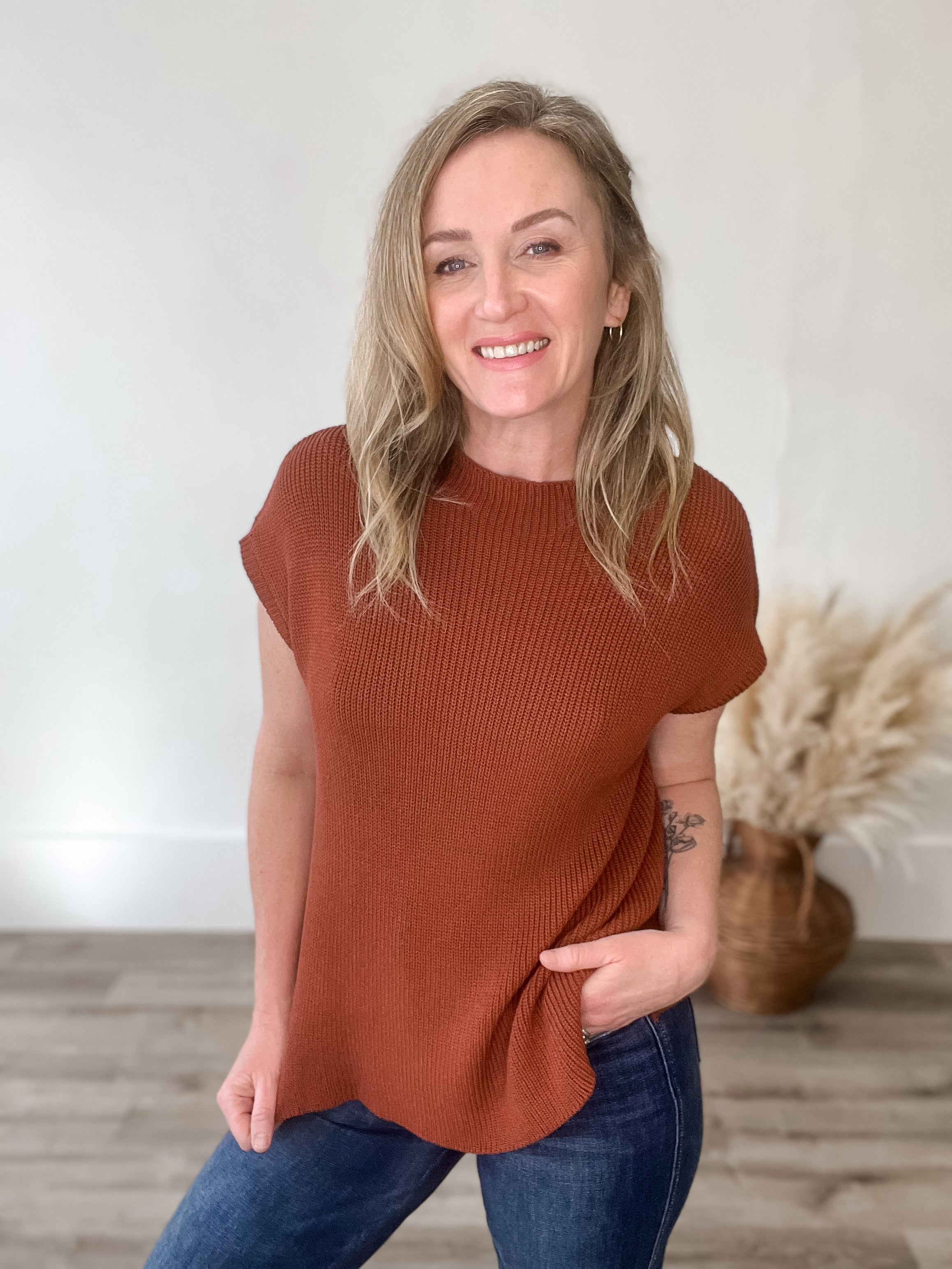 Mock Neck Sweater Top - Burlwood-tops- Hometown Style HTS, women's in store and online boutique located in Ingersoll, Ontario