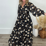 Floral Twist Wrap Maxi Dress - Black-Dress- Hometown Style HTS, women's in store and online boutique located in Ingersoll, Ontario