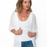 Crochet Half Sleeve Cardigan - White-cardigan- Hometown Style HTS, women's in store and online boutique located in Ingersoll, Ontario