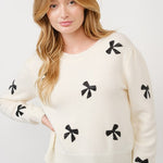 Bow Bead Sweater - Cream-Sweater- Hometown Style HTS, women's in store and online boutique located in Ingersoll, Ontario