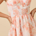 Corset Midi Floral Dress - Tangerine-dress- Hometown Style HTS, women's in store and online boutique located in Ingersoll, Ontario