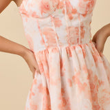 Corset Midi Floral Dress - Tangerine-dress- Hometown Style HTS, women's in store and online boutique located in Ingersoll, Ontario