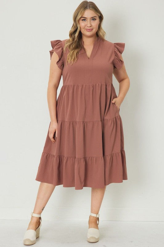 Tiered Midi Dress - EX - Cinnamon-Dress- Hometown Style HTS, women's in store and online boutique located in Ingersoll, Ontario